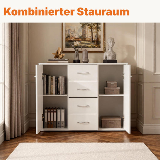 Sweetcrispy Kommode, weißes Sideboard mit 4 Schubladen und 2 Türen