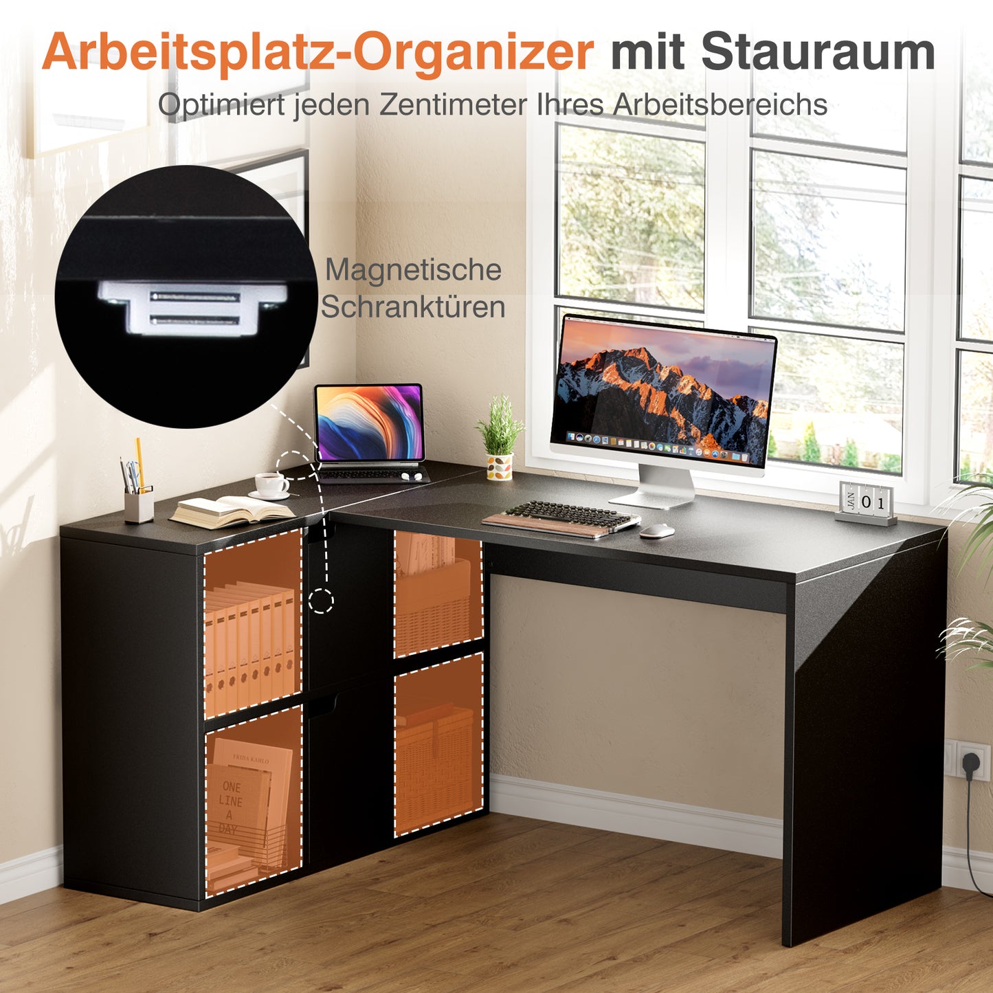 Sweetcrispy L-förmiger Schreibtisch Eckschreibtisch mit Stauraum