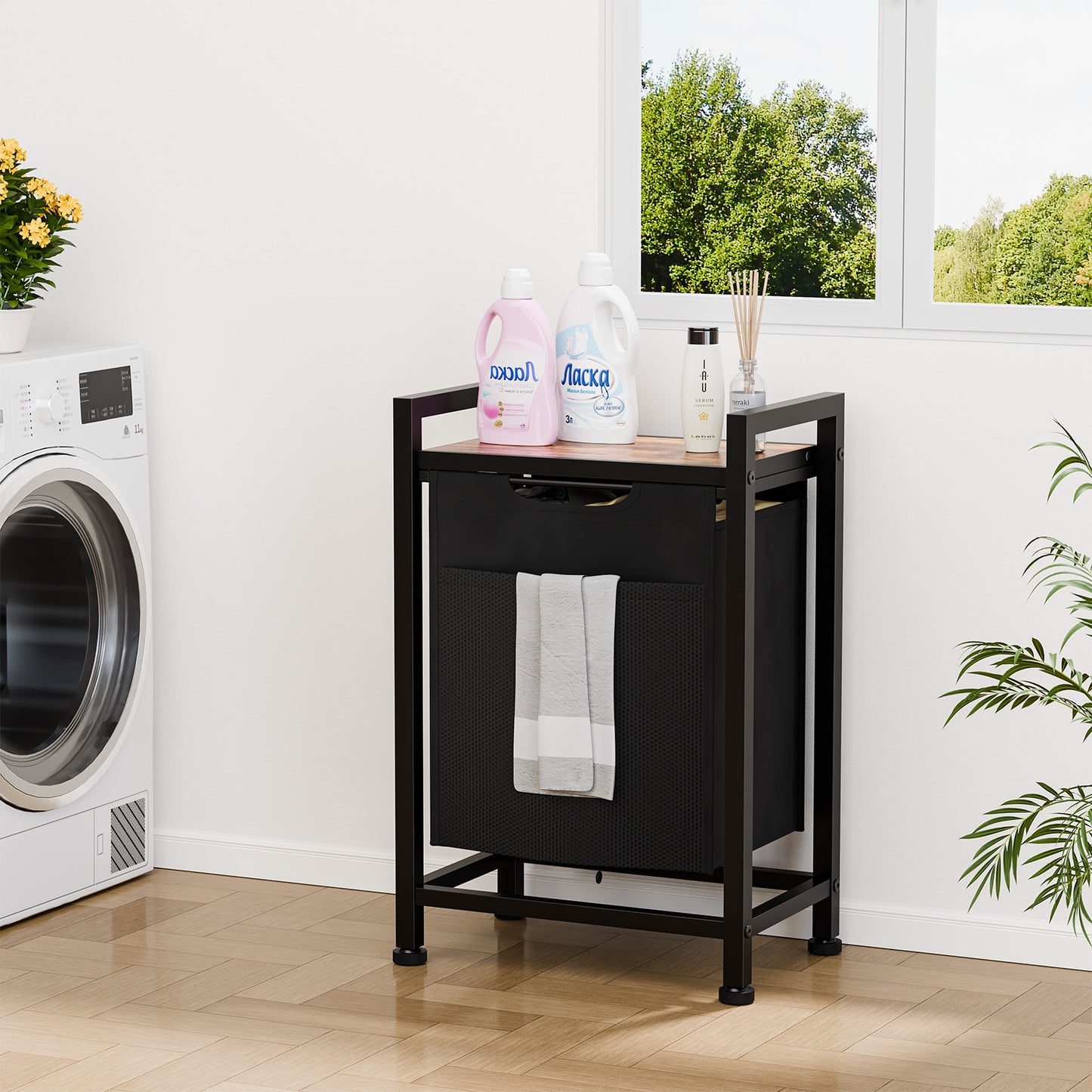 Sweetcrispy Wäschekorb mit Ablage, mehreren abnehmbaren Taschen & Rollen für Zuhause