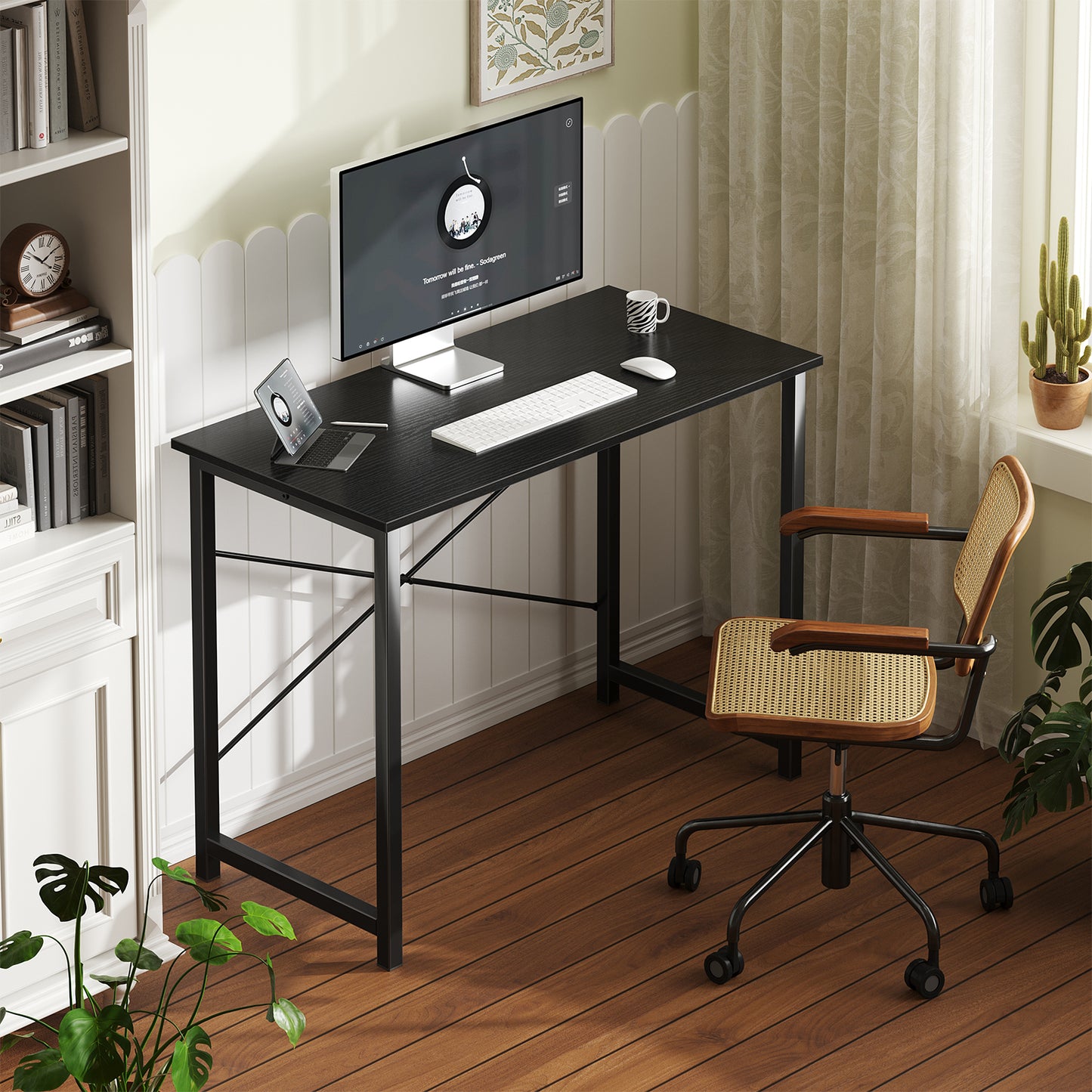 Sweetcrispy Schreibtisch mit Metallrahmen 40 Zoll für Büro und Homeoffice