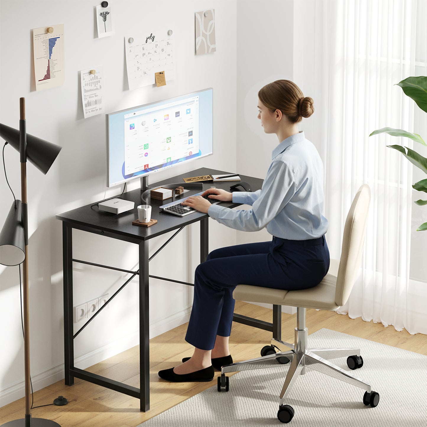 Sweetcrispy Schreibtisch mit Metallrahmen 40 Zoll für Büro und Homeoffice