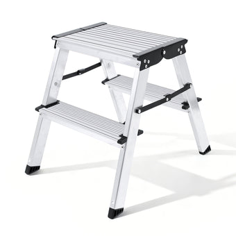 compare product Sweetcrispy klappbare Aluminium-Trittleiter mit 2 Stufen, max. 150 kg belastbar, Höhe ca. 38 cm