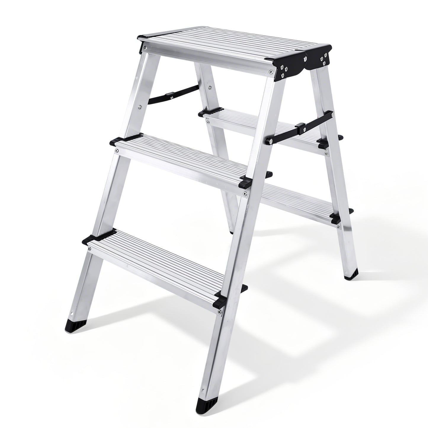 Sweetcrispy klappbare Aluminium-Trittleiter mit 3 Stufen, max. 150 kg belastbar, Höhe ca. 57 cm