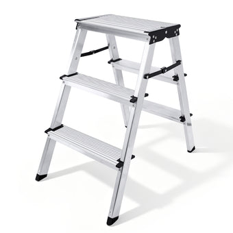 compare product Sweetcrispy klappbare Aluminium-Trittleiter mit 3 Stufen, max. 150 kg belastbar, Höhe ca. 57 cm