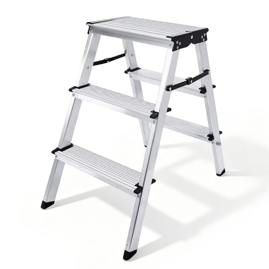 Sweetcrispy klappbare Aluminium-Trittleiter mit 3 Stufen, max. 150 kg belastbar, Höhe ca. 57 cm