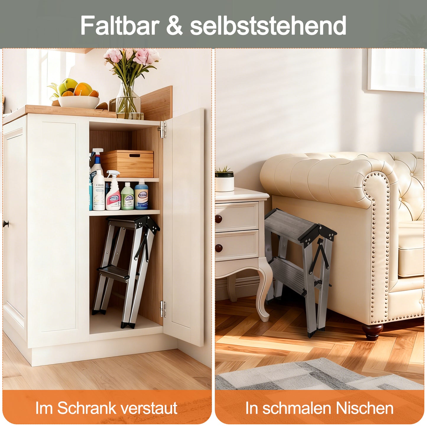 Sweetcrispy klappbare Aluminium-Trittleiter mit 2 Stufen, max. 150 kg belastbar, Höhe ca. 38 cm