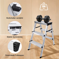 Sweetcrispy klappbare Aluminium-Trittleiter mit 3 Stufen, max. 150 kg belastbar, Höhe ca. 57 cm