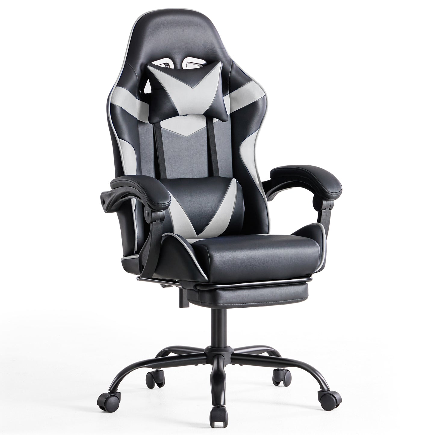 Sweetcrispy ergonomischer Gaming-Stuhl mit verstellbarem Lenden- und Kopfkissen, mit Fußstütze