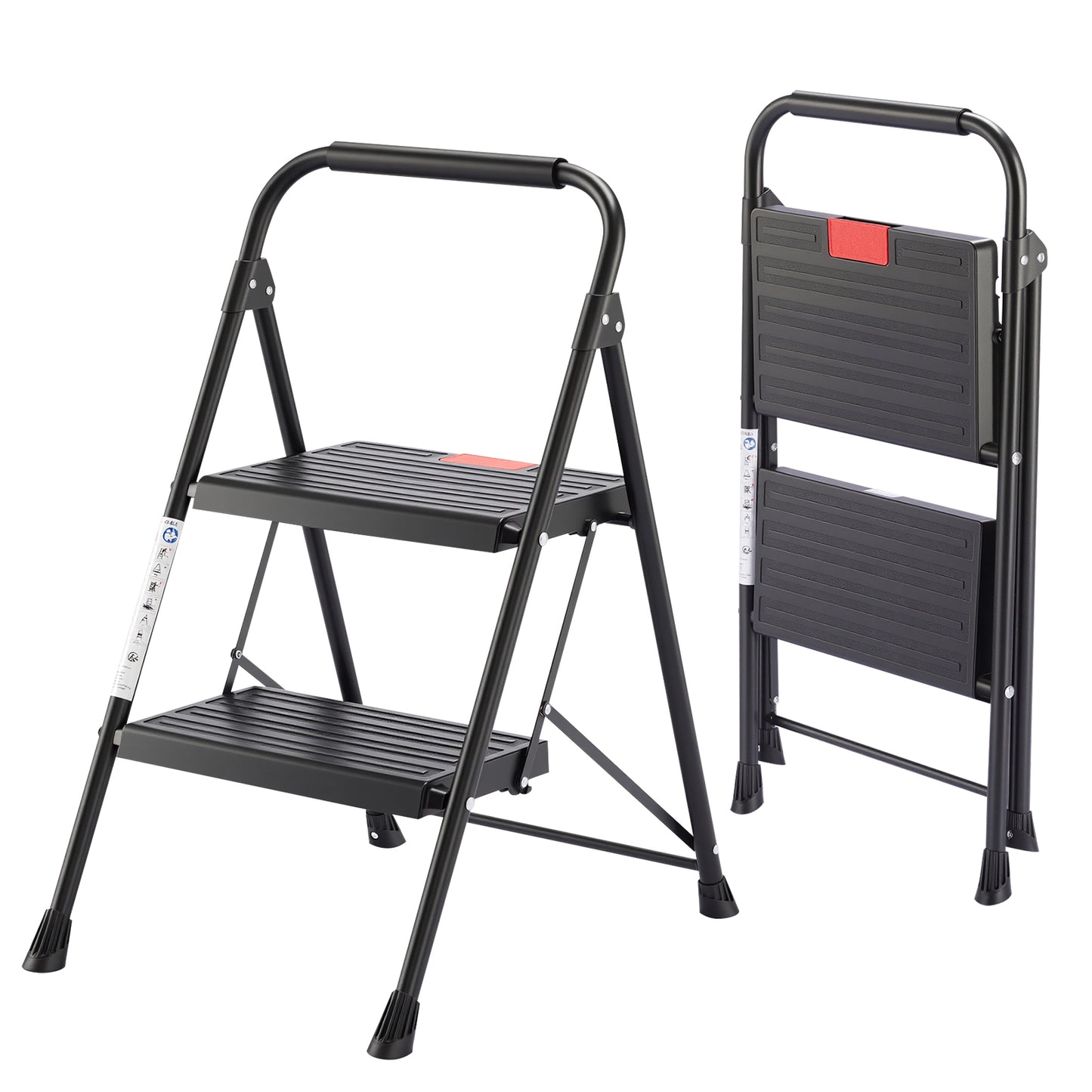 Sweetcrispy rutschfeste 2-Stufen-Trittleiter mit Sicherheitsverschluss und Metallgestell, Höhe ca. 85 cm