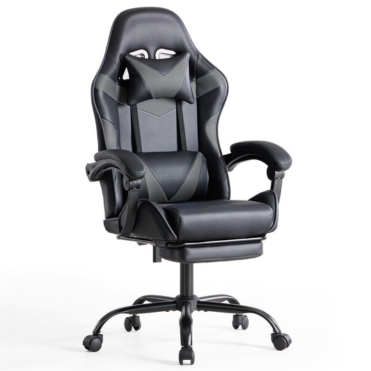 Sweetcrispy ergonomischer Gaming-Stuhl mit verstellbarem Lenden- und Kopfkissen, mit Fußstütze