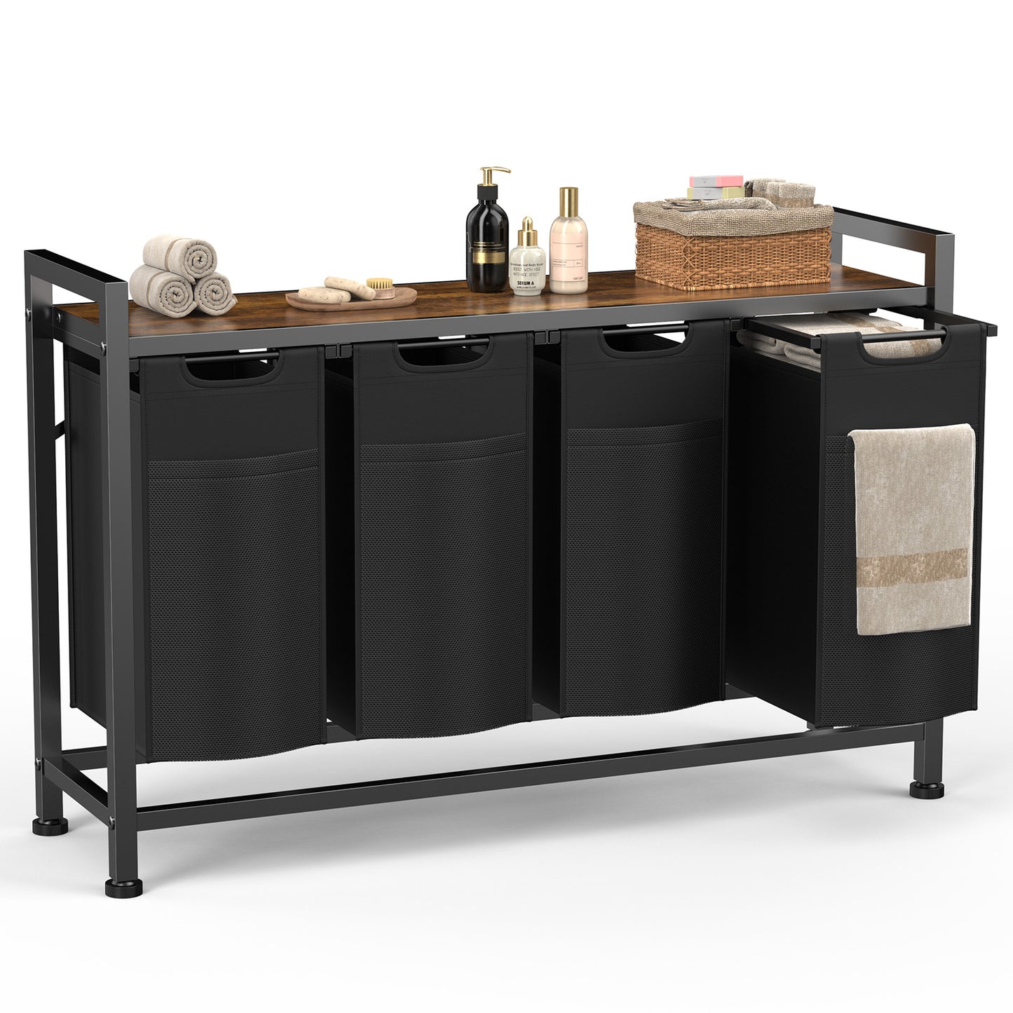 Sweetcrispy Wäschekorb mit Ablage, mehreren abnehmbaren Taschen & Rollen für Zuhause