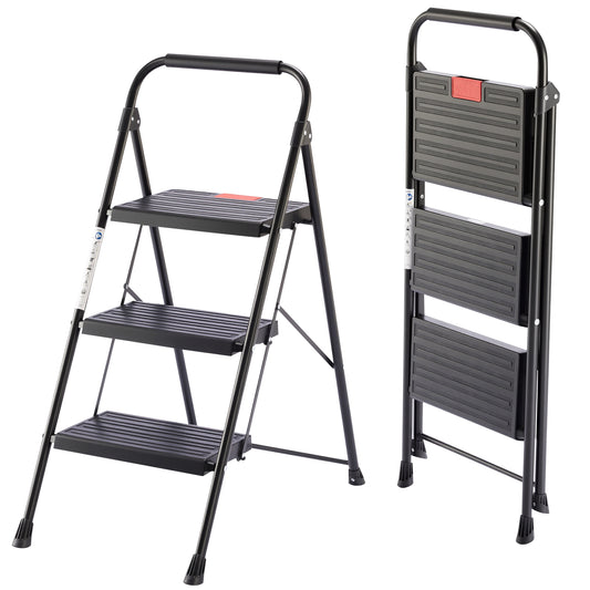 Sweetcrispy rutschfeste 3-Stufen-Trittleiter mit Sicherheitsverschluss und Metallgestell, Höhe ca. 110 cm