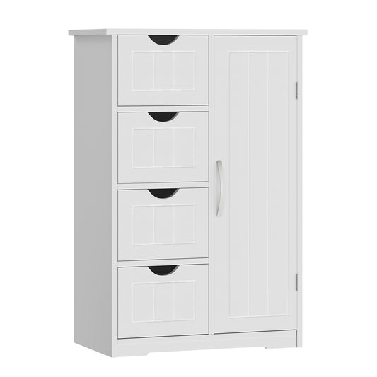 Sweetcrispy Badezimmerschrank Badkommode 24 Zoll, 4 Schubladen + 1 Tür, mit Kippschutz