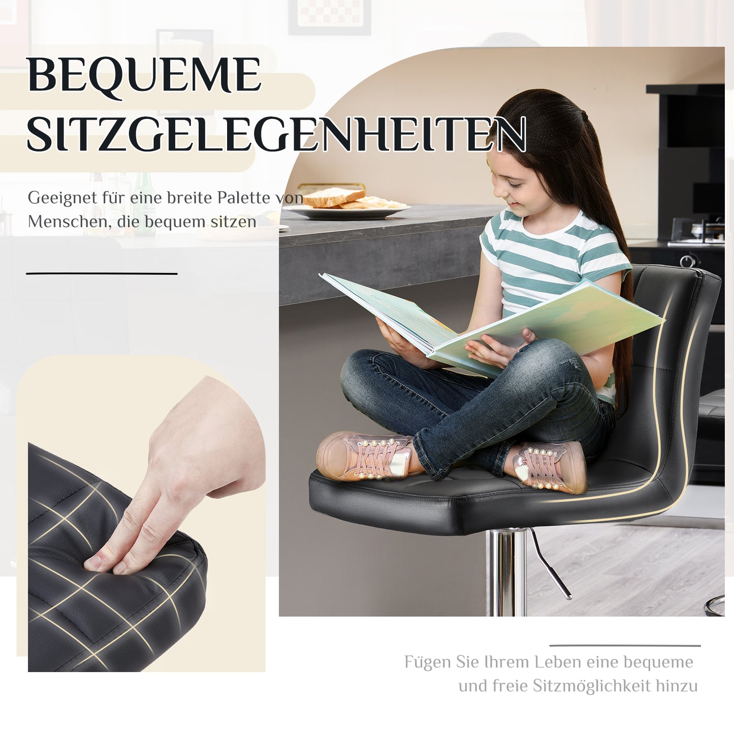 Sweetcrispy gepolsterte drehbare Barhocker (2er-Set) für Küche und Bartisch