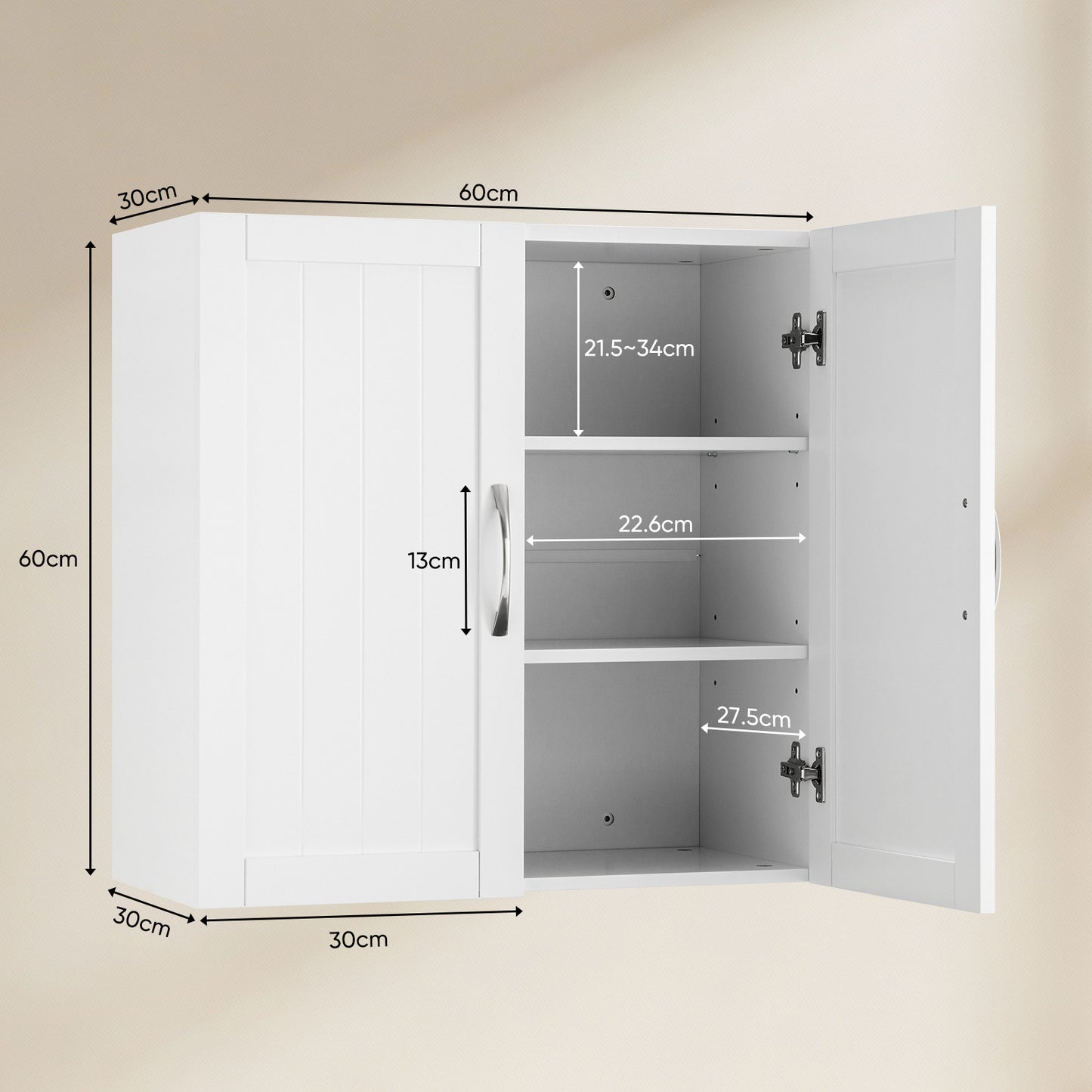Sweetcrispy Wandschrank mit Doppeltür und verstellbaren Einlegeböden für Badezimmer/Küche/Flur