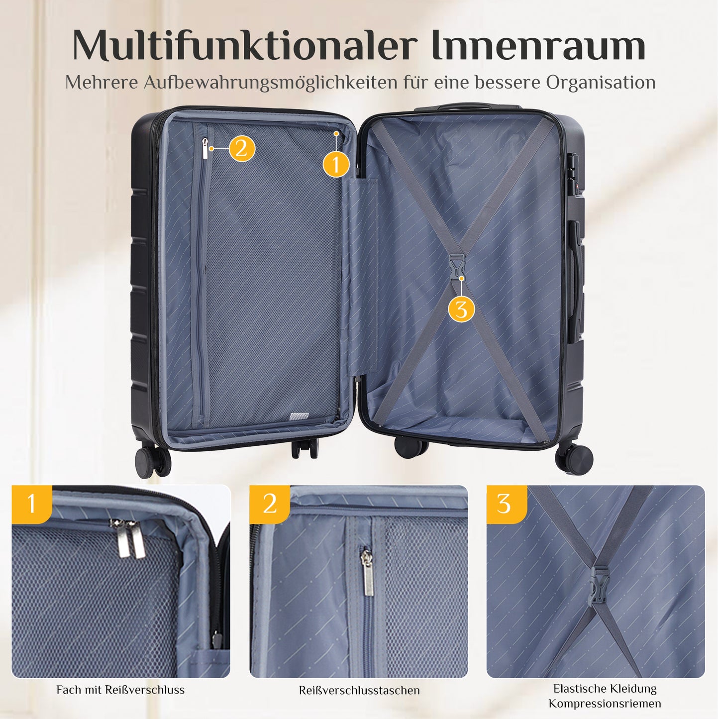 Sweetcrispy Hartschalen-Kofferset 3tlg. (20/24/28 Zoll )mit Schloss, stabiles ABS für Reisen