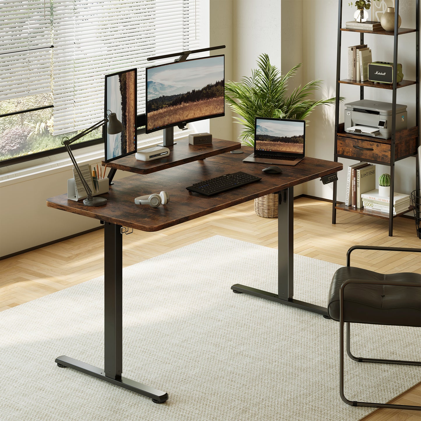 Sweetcrispy höhenverstellbarer Schreibtisch Computertisch mit Monitorhalterung