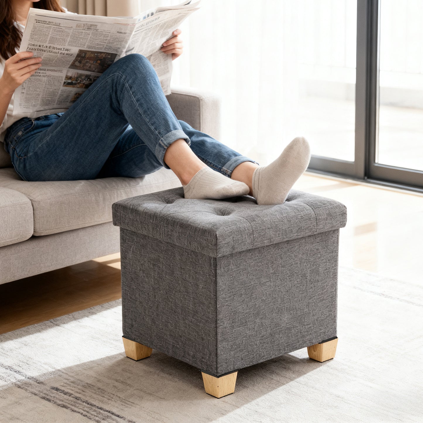 Sweetcrispy Sitzhocker mit 27 Liter Stauraum für Wohnzimmer