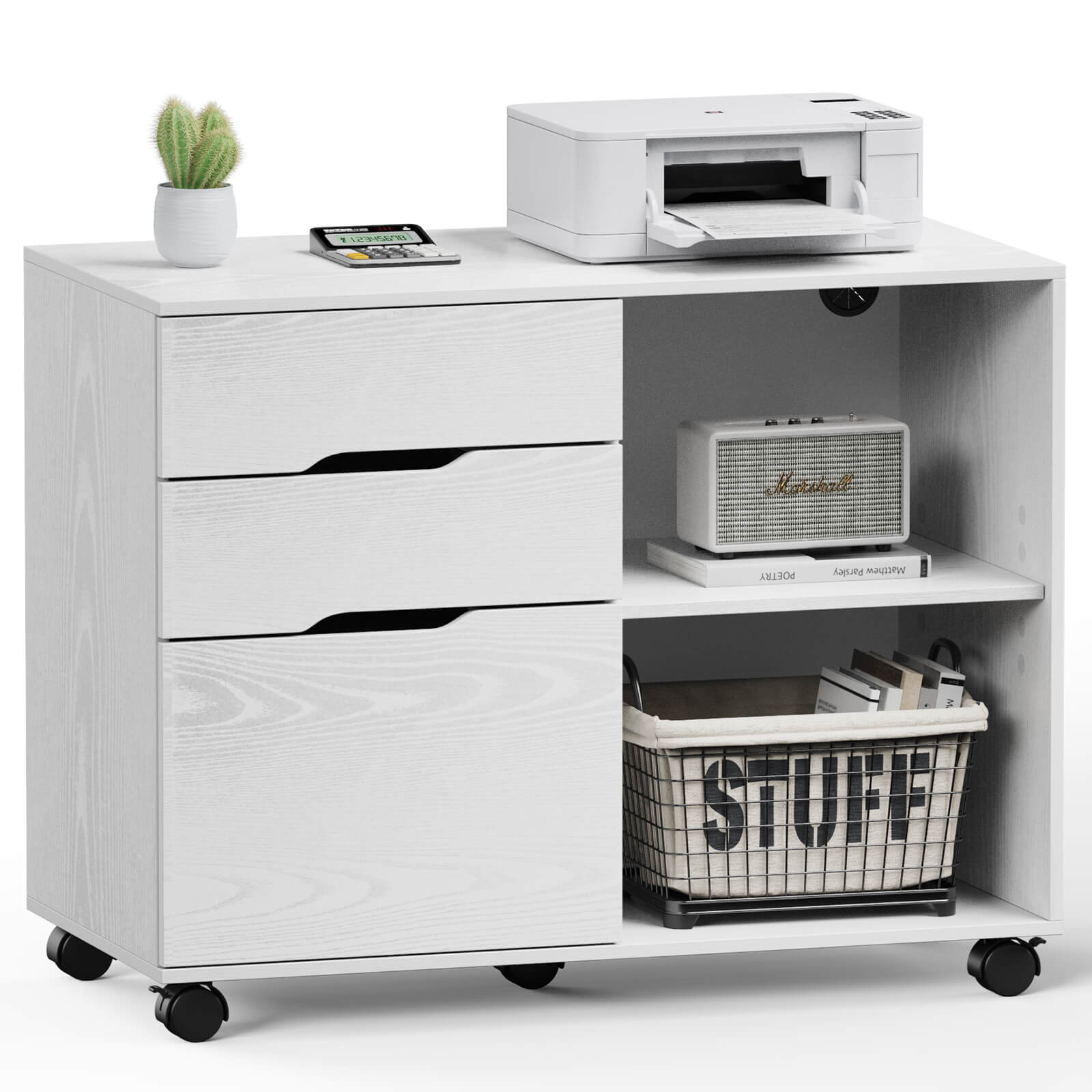 3 Schubladen Mobile Rolling Lateral File Cabinet für Home Office und Kinderzimmer