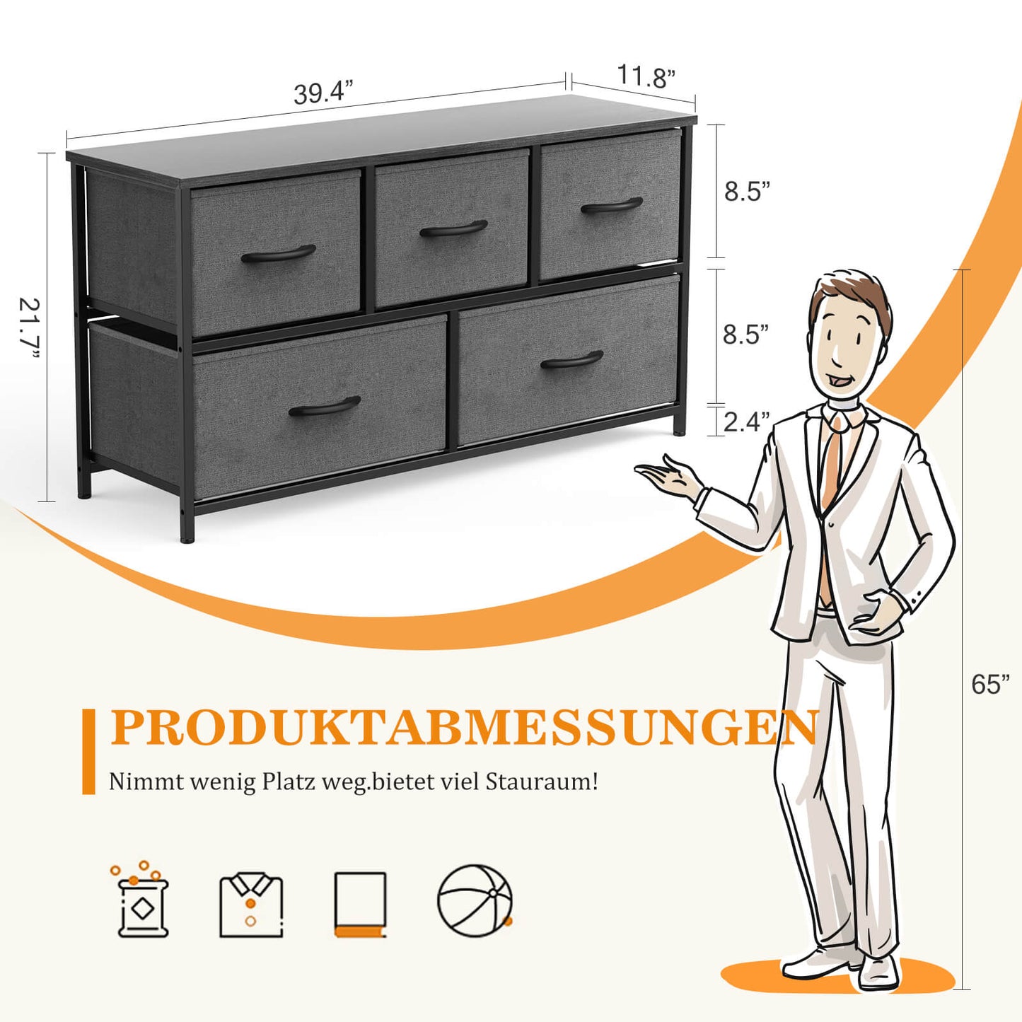 Sweetcrispy Kommode mit 7 Stoffschubladen und Metallgestell für Wohnzimmer und Schlafzimmer