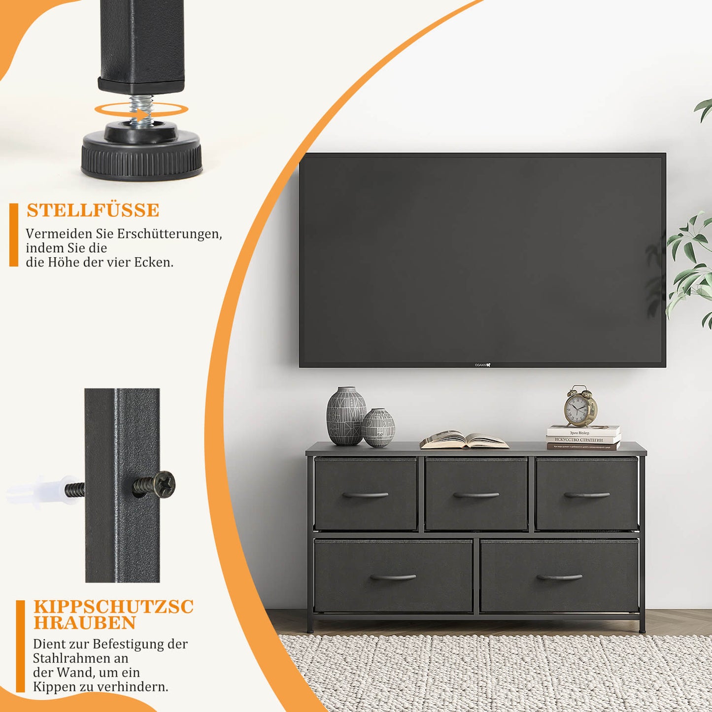 Sweetcrispy Kommode mit 7 Stoffschubladen und Metallgestell für Wohnzimmer und Schlafzimmer