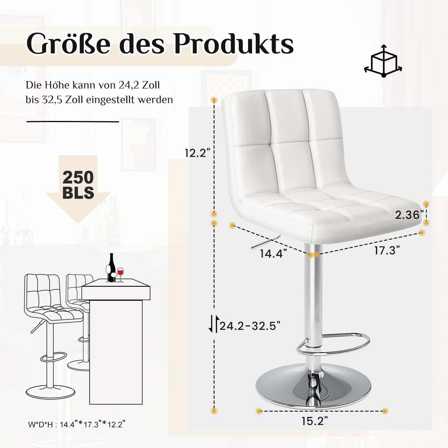 Sweetcrispy gepolsterte drehbare Barhocker (2er-Set) für Küche und Bartisch