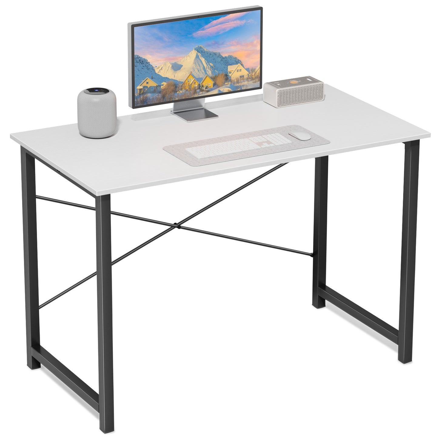Sweetcrispy Schreibtisch mit Metallrahmen 40 Zoll für Büro und Homeoffice