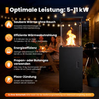 Sweetcrispy Terrassenheizstrahler Gasheizung 11kW mit Rollen und Kippschutz
