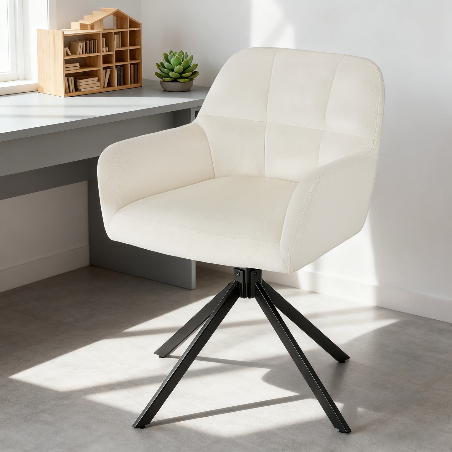 Sweetcrispy 360° drehbarer Samt-Küchenstuhl mit Armlehnen für das Esszimmer