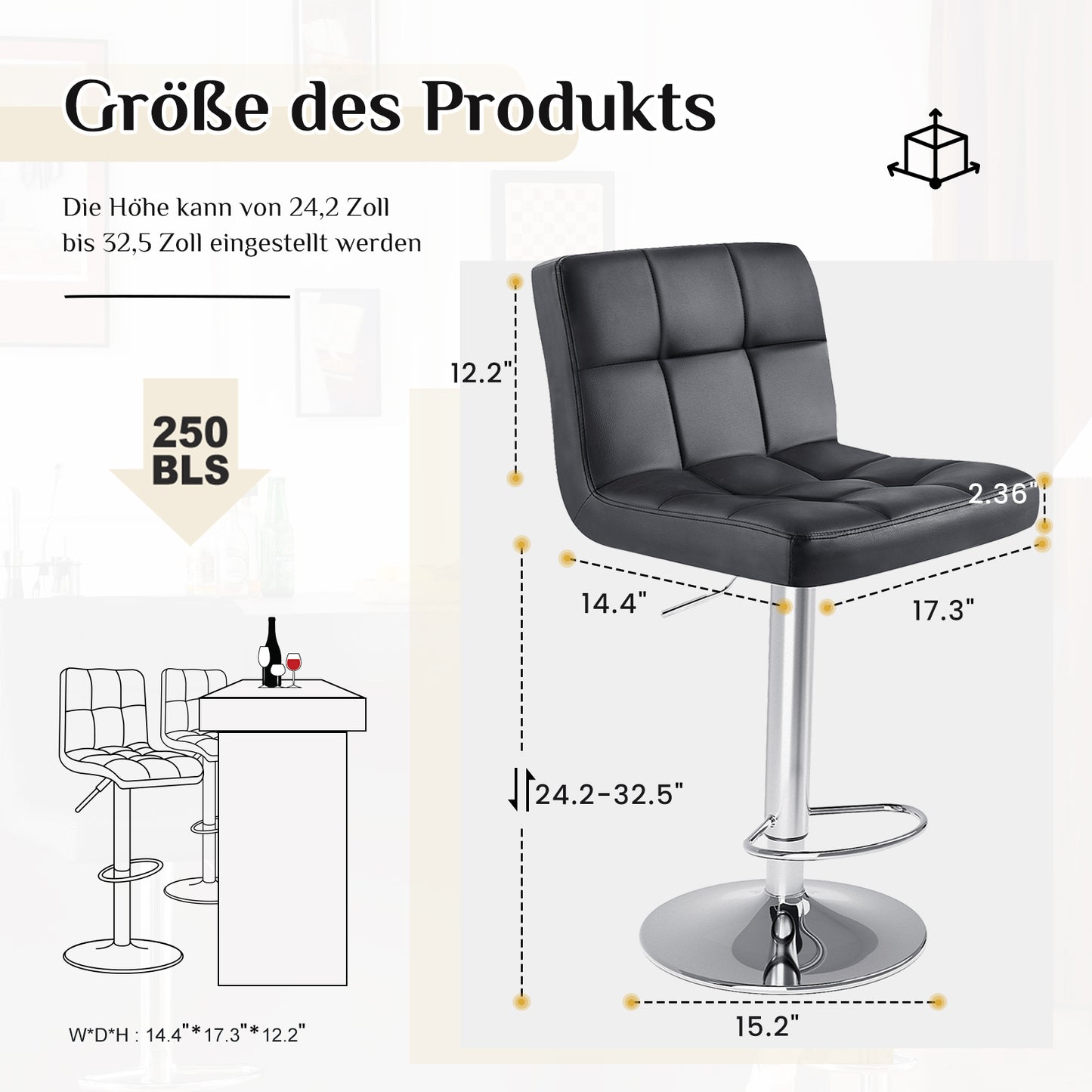 Sweetcrispy gepolsterte drehbare Barhocker (2er-Set) für Küche und Bartisch