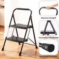 Sweetcrispy rutschfeste 2-Stufen-Trittleiter mit Sicherheitsverschluss und Metallgestell, Höhe ca. 85 cm