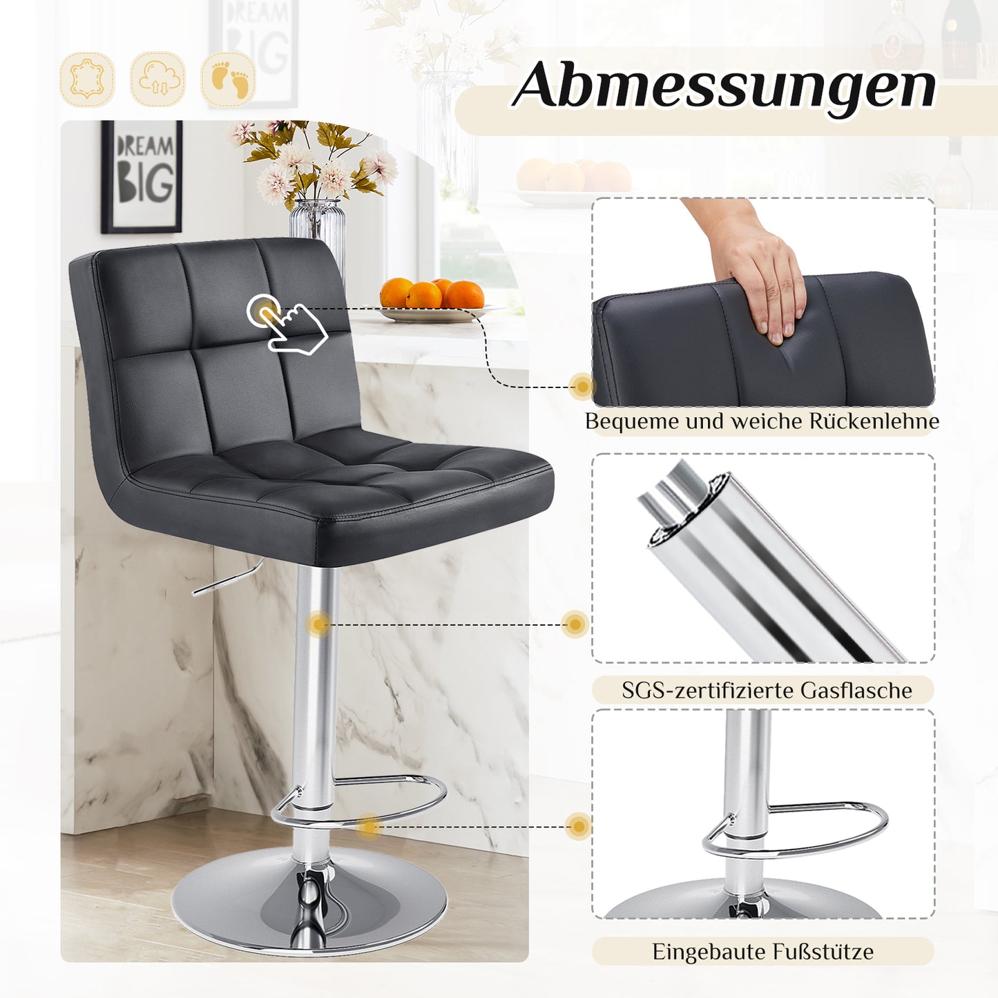 Sweetcrispy gepolsterte drehbare Barhocker (2er-Set) für Küche und Bartisch