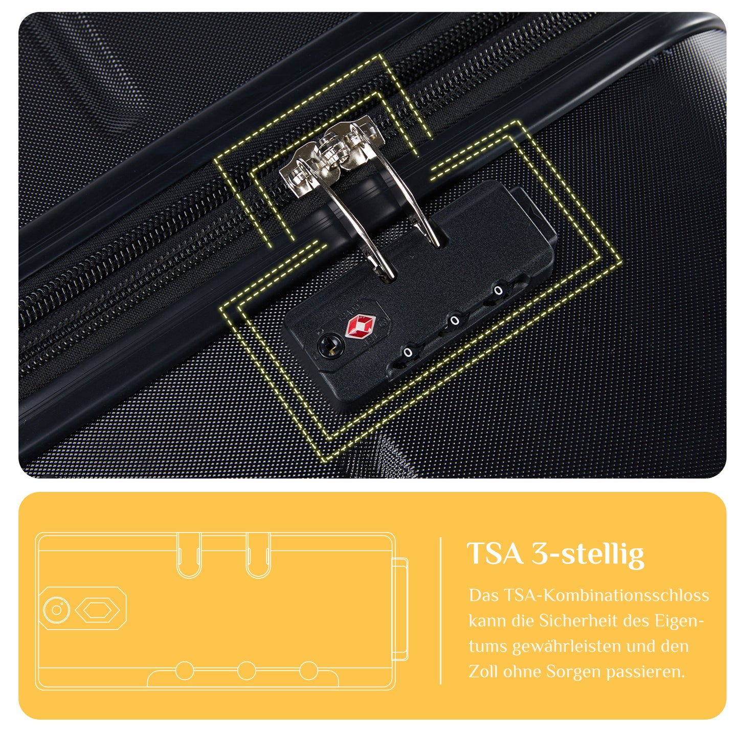 Sweetcrispy Hartschalen-Kofferset 3tlg. (20/24/28 Zoll )mit Schloss, stabiles ABS für Reisen