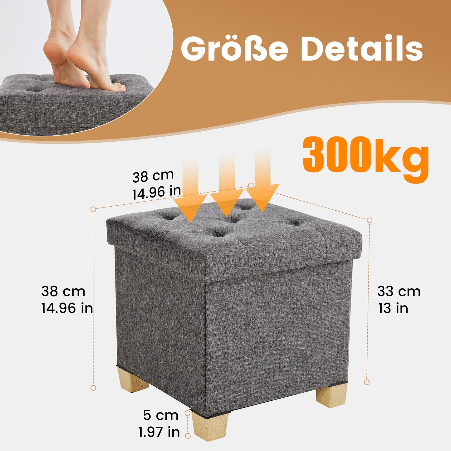 Sweetcrispy Sitzhocker mit 27 Liter Stauraum für Wohnzimmer