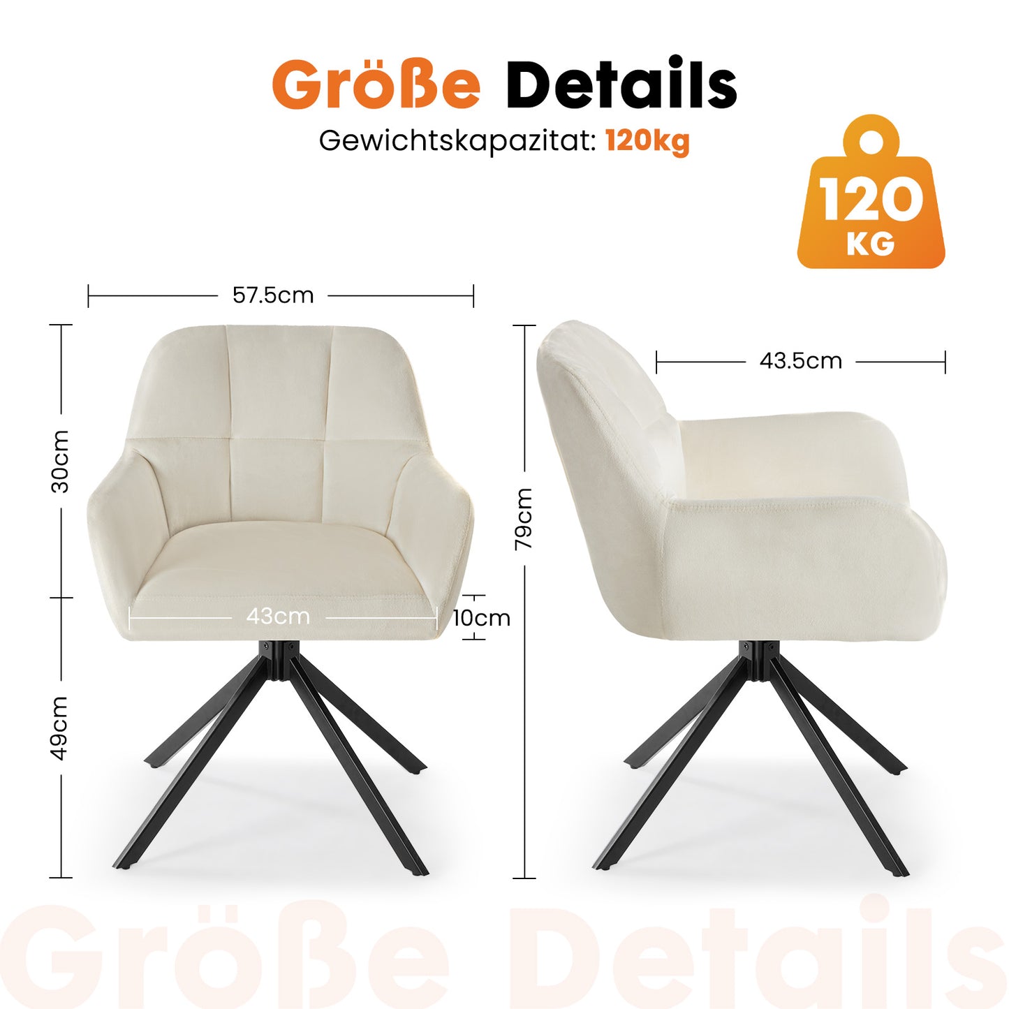 Sweetcrispy 360° drehbarer Samt-Küchenstuhl mit Armlehnen für das Esszimmer