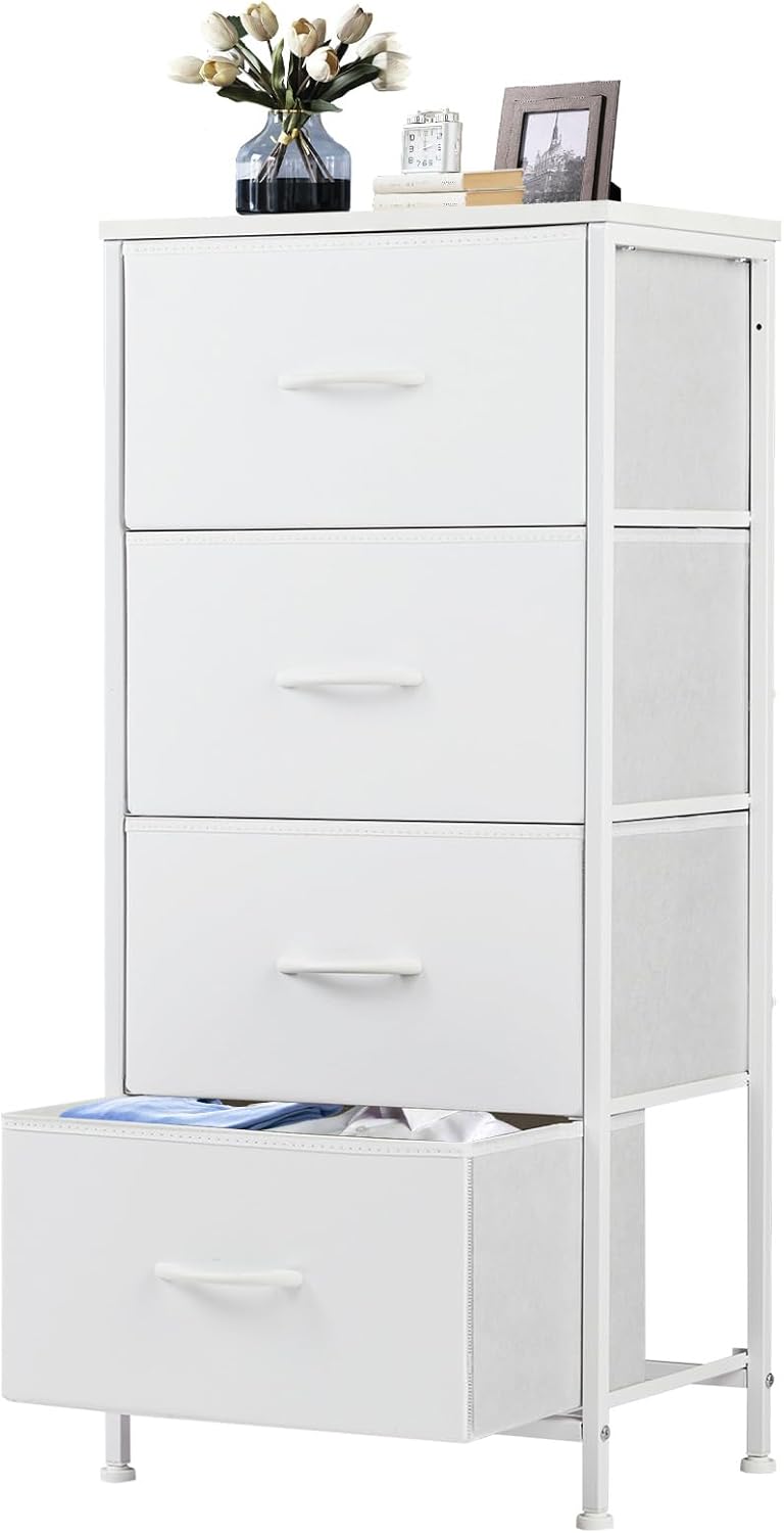 Sweetcrispy Mehrzweckschrank Stoffkommode mit 4 Schubladen und Metallgestell