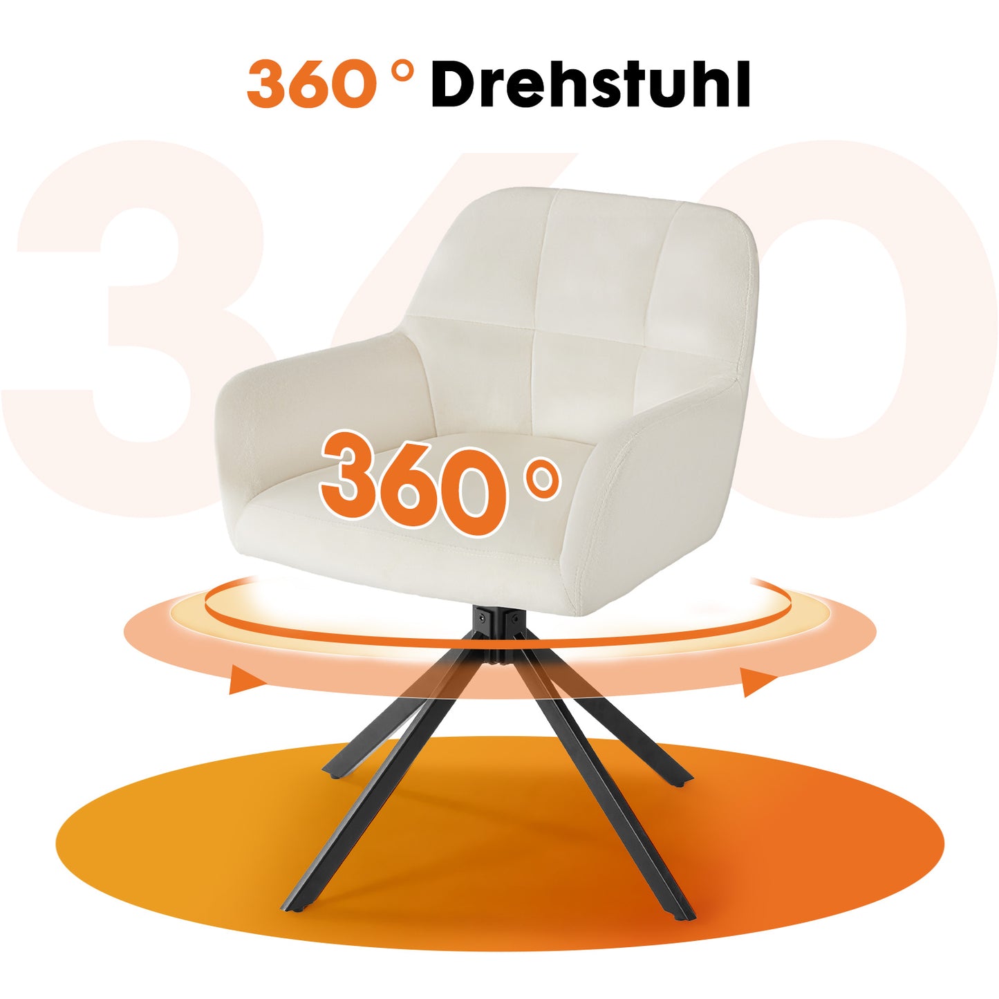 Sweetcrispy 360° drehbarer Samt-Küchenstuhl mit Armlehnen für das Esszimmer