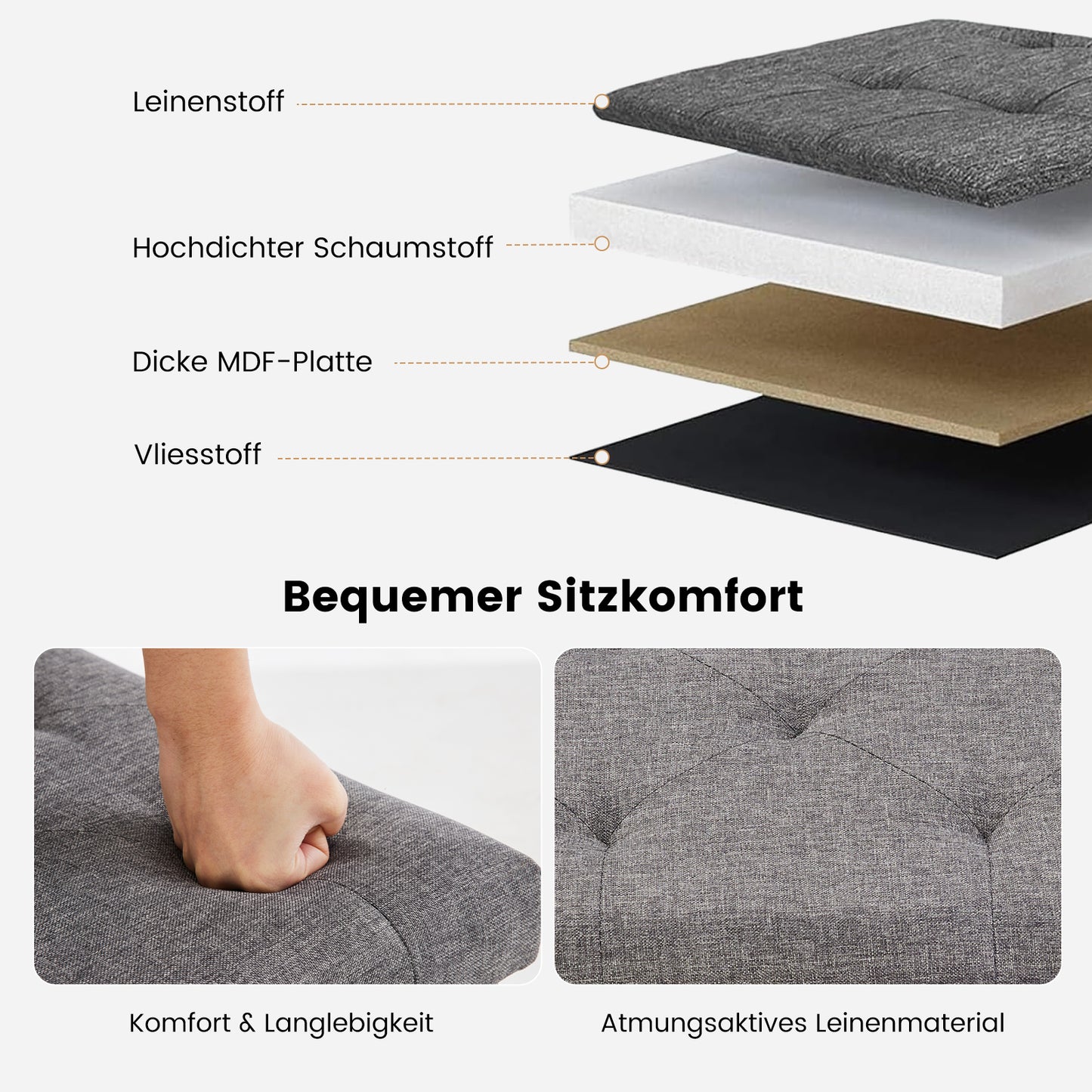 Sweetcrispy Sitzhocker mit 27 Liter Stauraum für Wohnzimmer