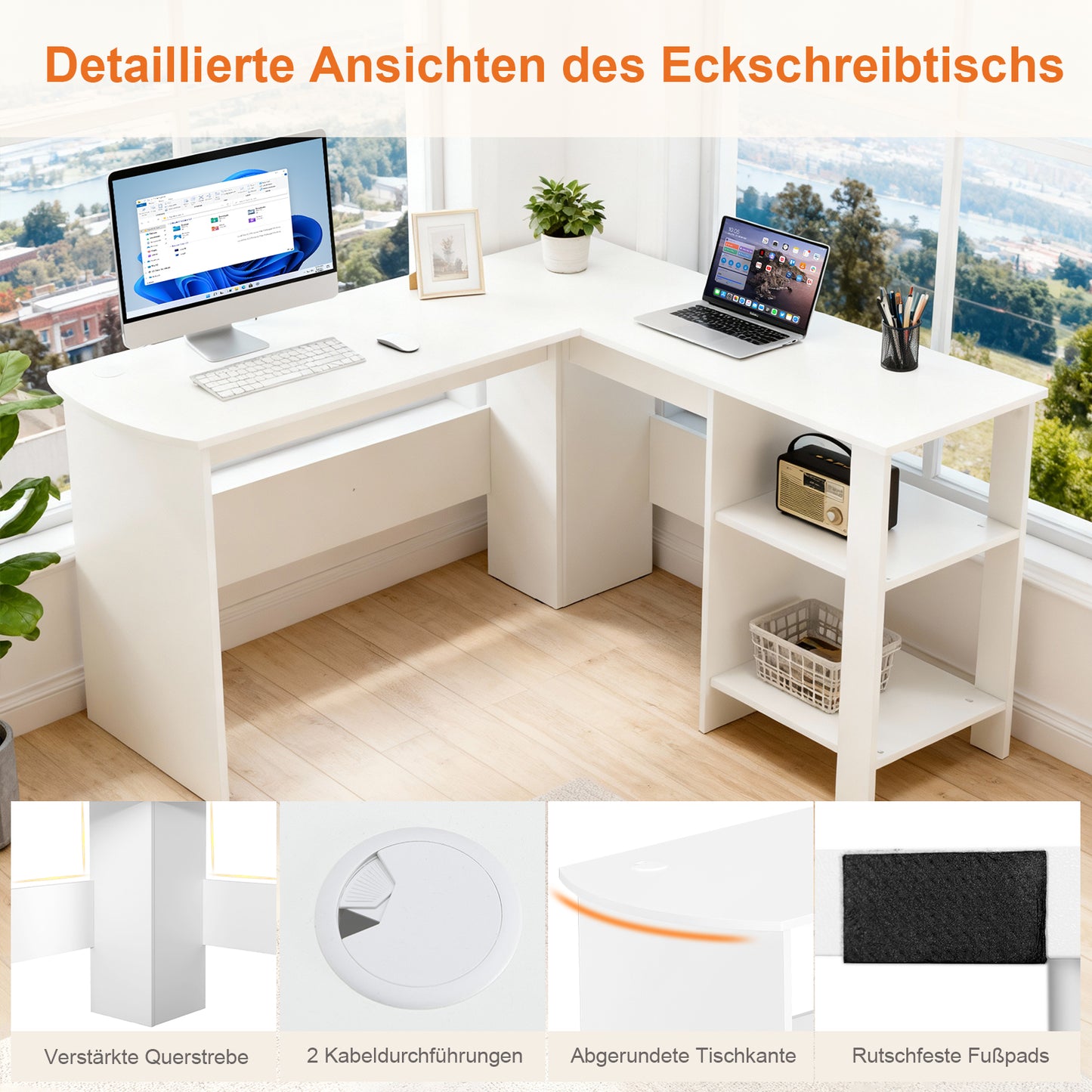 Sweetcrisy Regal-Schreibtisch Eckschreibtisch mit Regalen und Stauraum