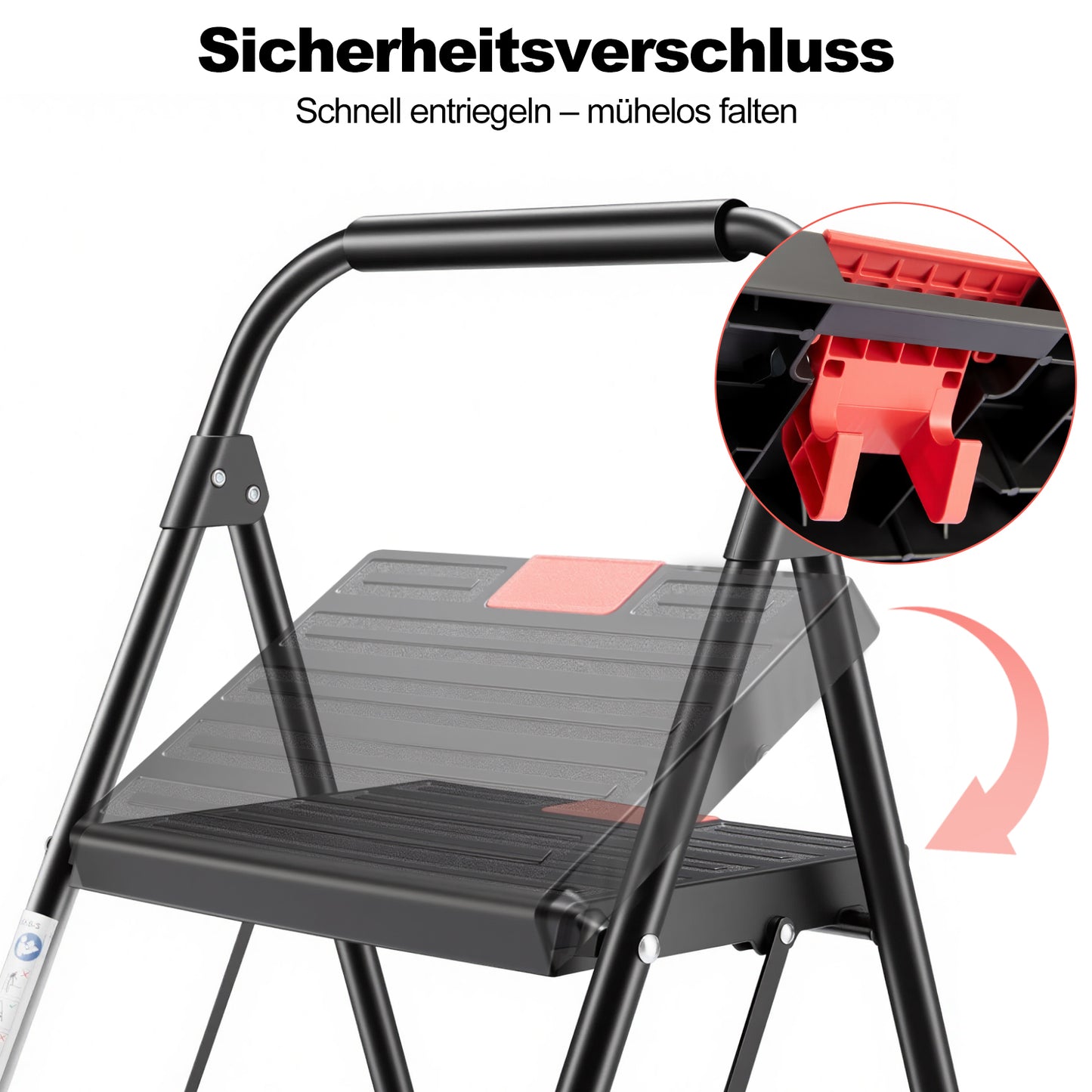 Sweetcrispy rutschfeste 3-Stufen-Trittleiter mit Sicherheitsverschluss und Metallgestell, Höhe ca. 110 cm