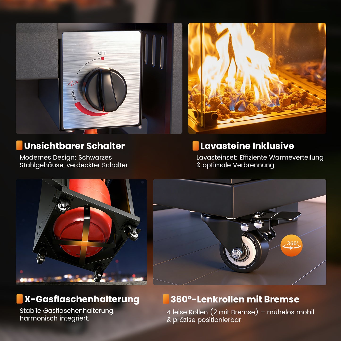 Sweetcrispy Terrassenheizstrahler Gasheizung 11kW mit Rollen und Kippschutz