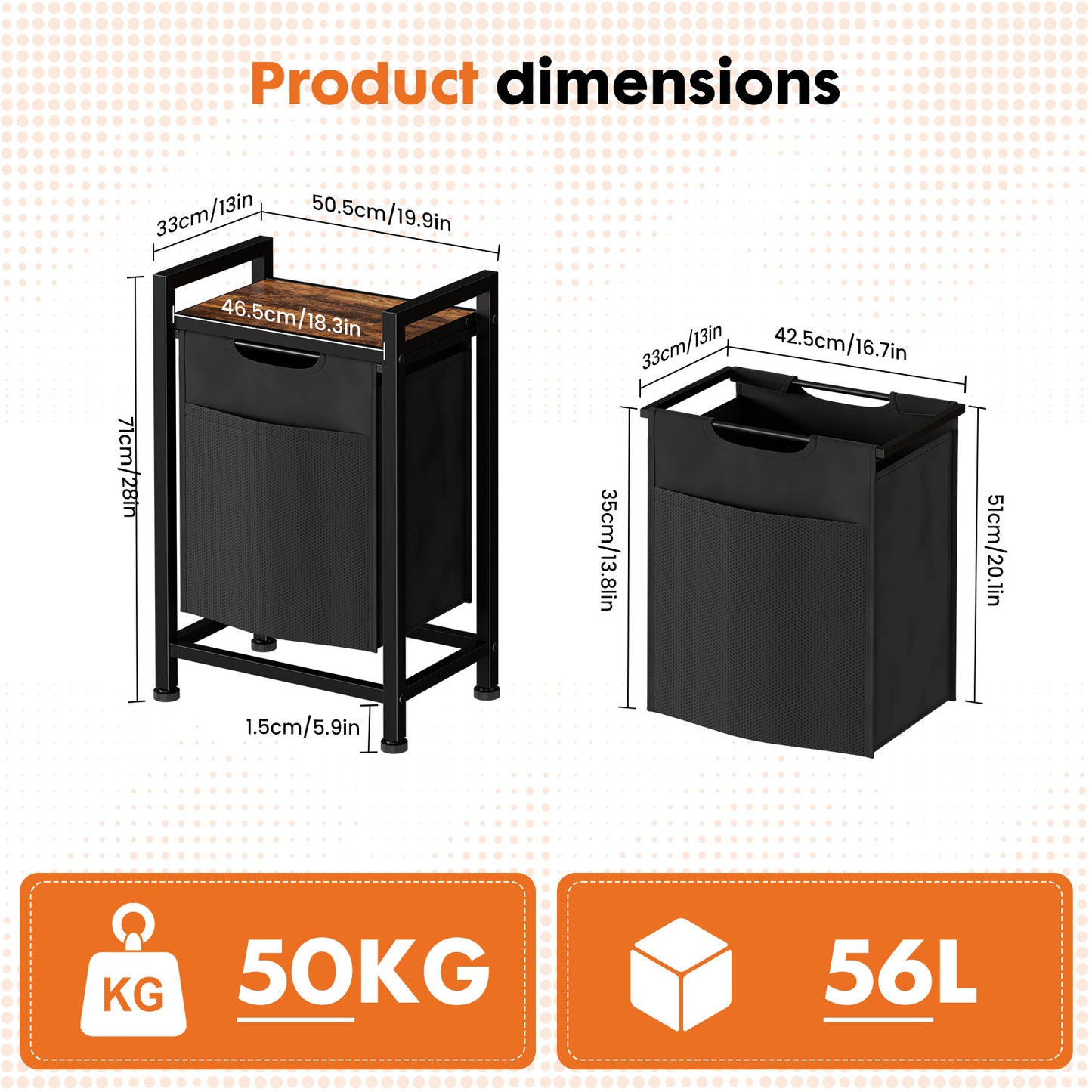 Sweetcrispy Wäschekorb mit Ablage, mehreren abnehmbaren Taschen & Rollen für Zuhause