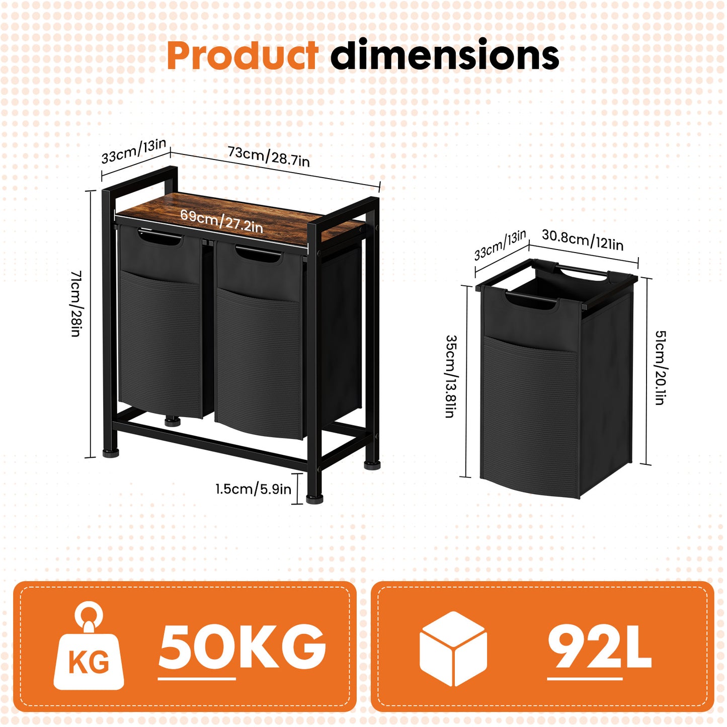 Sweetcrispy Wäschekorb mit Ablage, mehreren abnehmbaren Taschen & Rollen für Zuhause