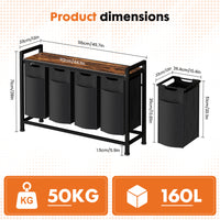 Sweetcrispy Wäschekorb mit Ablage, mehreren abnehmbaren Taschen & Rollen für Zuhause