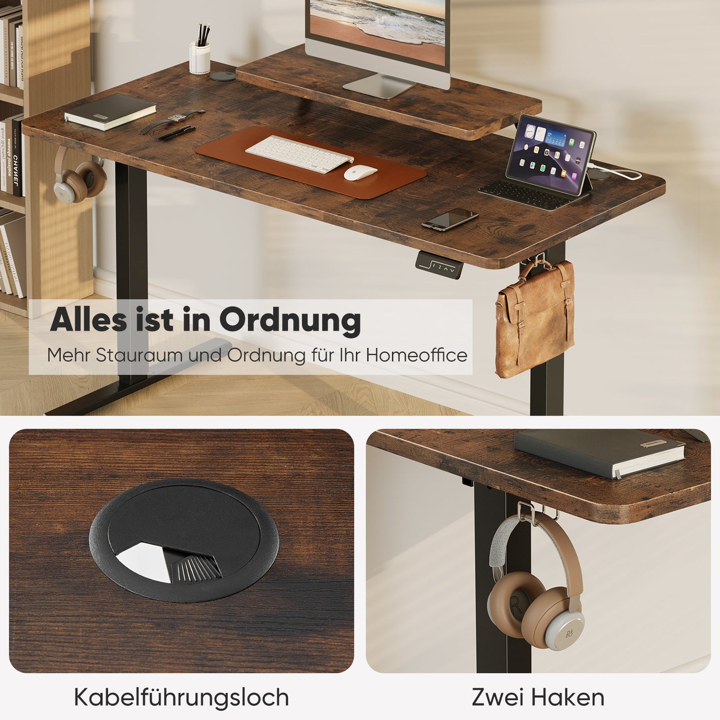 Sweetcrispy höhenverstellbarer Schreibtisch Computertisch mit Monitorhalterung