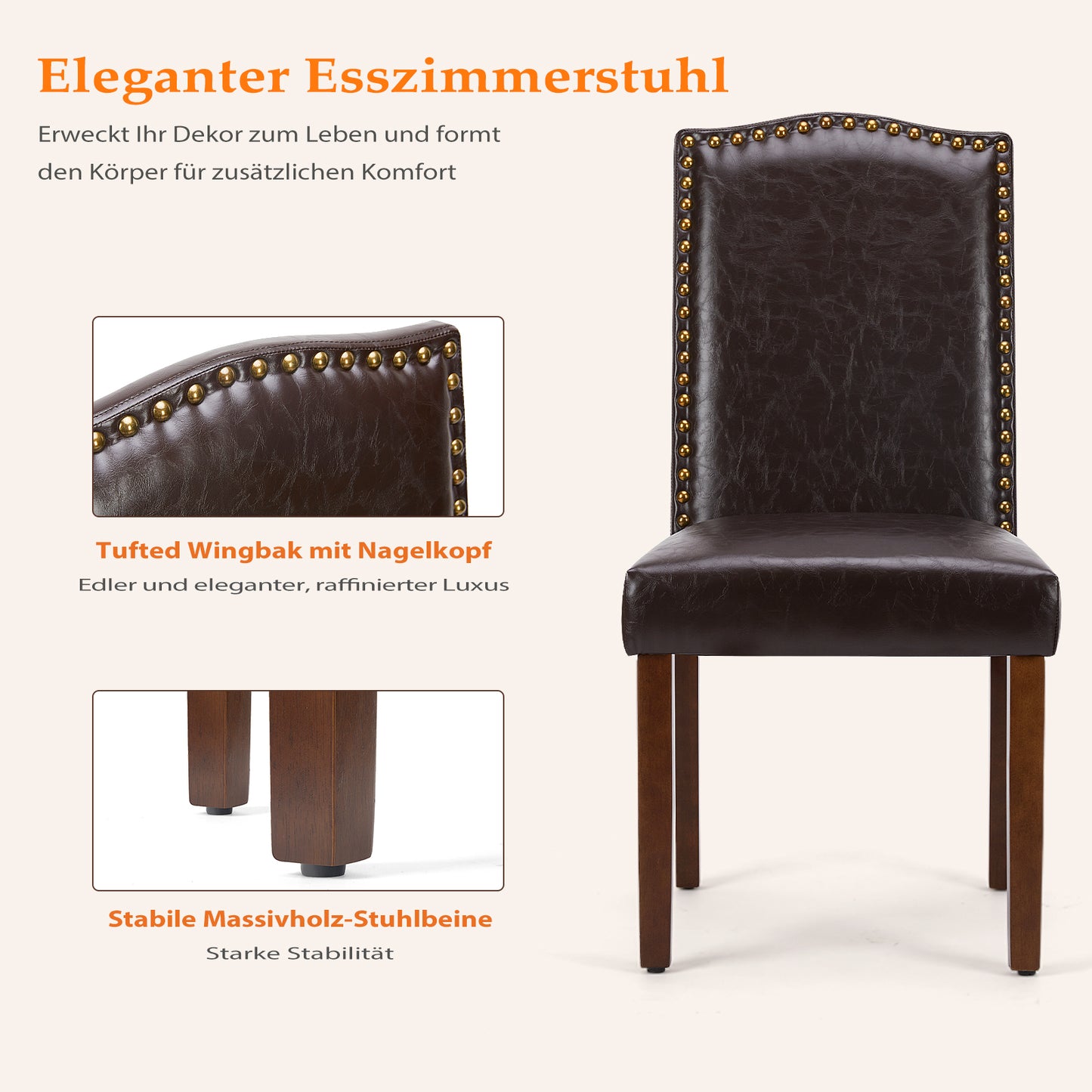 Sweetcrispy gepolsterter Esszimmerstuhl aus PU-Leder mit Holzbeinen(2 St)