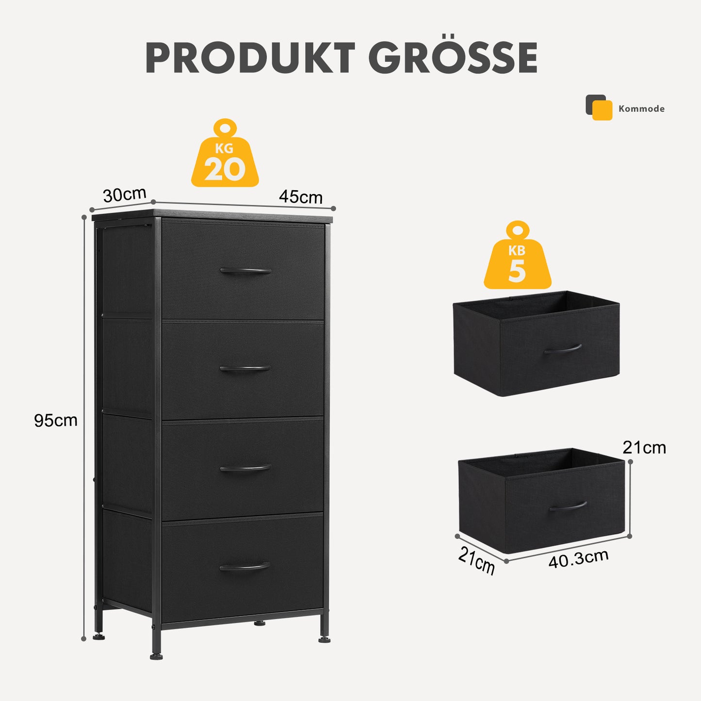 Sweetcrispy Mehrzweckschrank Stoffkommode mit 4 Schubladen und Metallgestell
