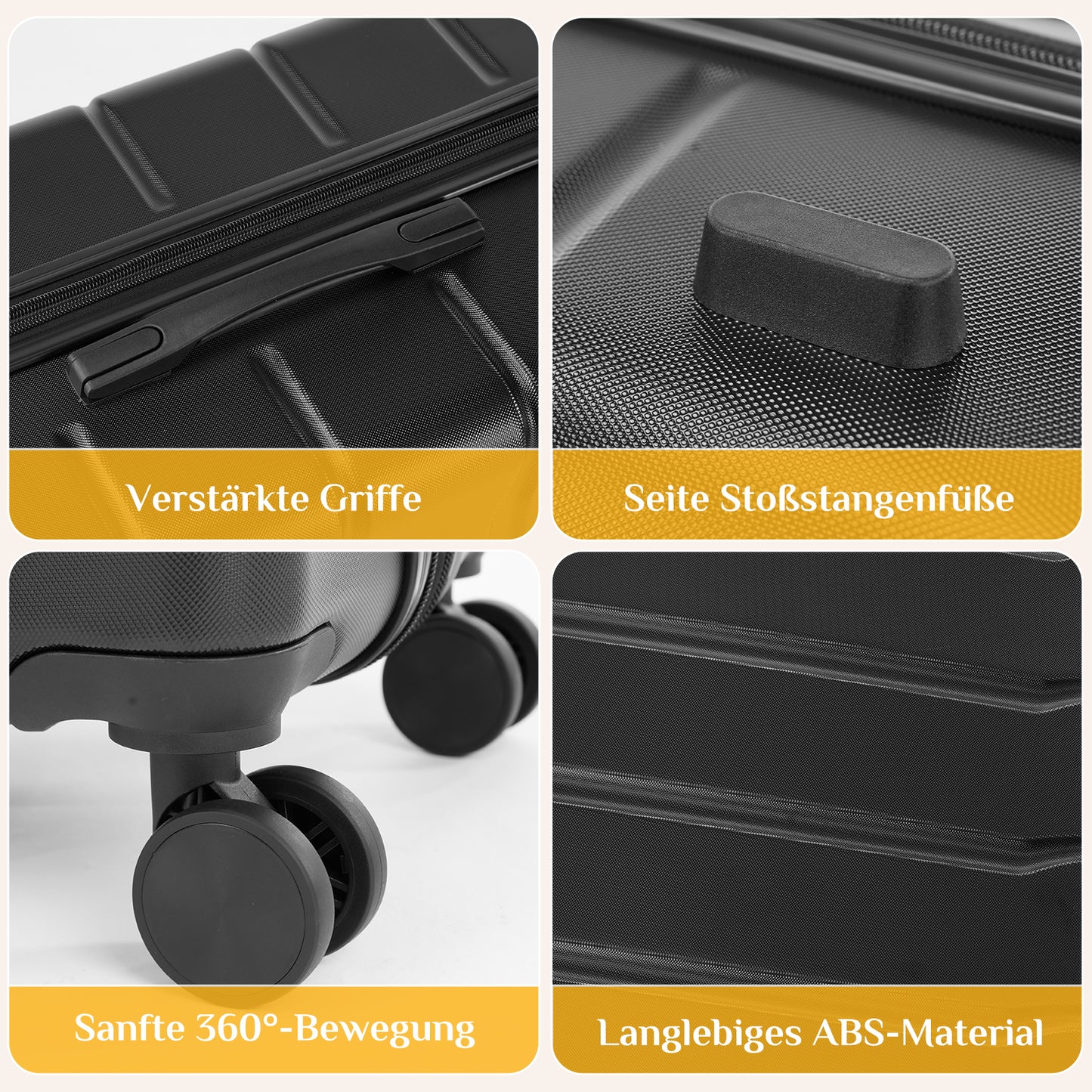 Sweetcrispy Hartschalen-Kofferset 3tlg. (20/24/28 Zoll )mit Schloss, stabiles ABS für Reisen