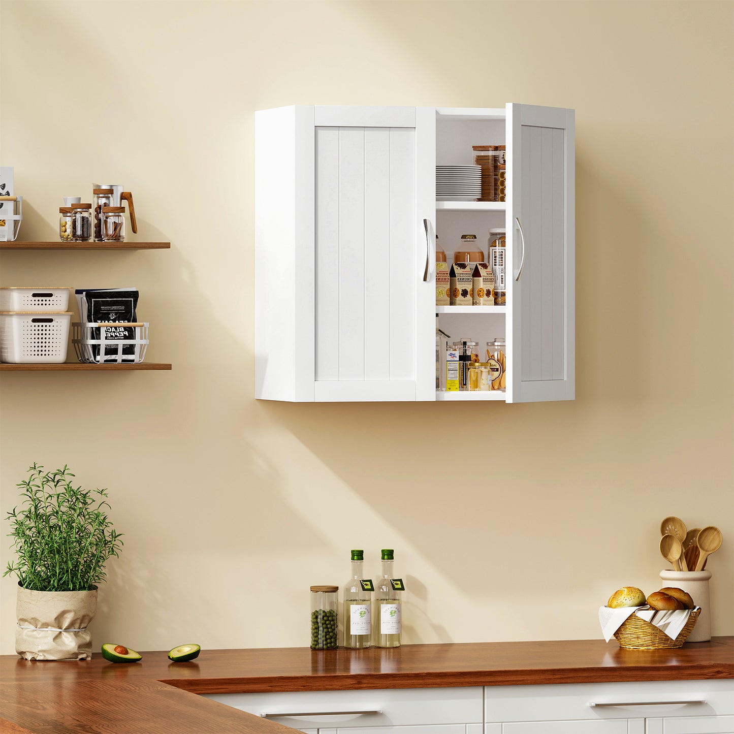 Sweetcrispy Wandschrank mit Doppeltür und verstellbaren Einlegeböden für Badezimmer/Küche/Flur