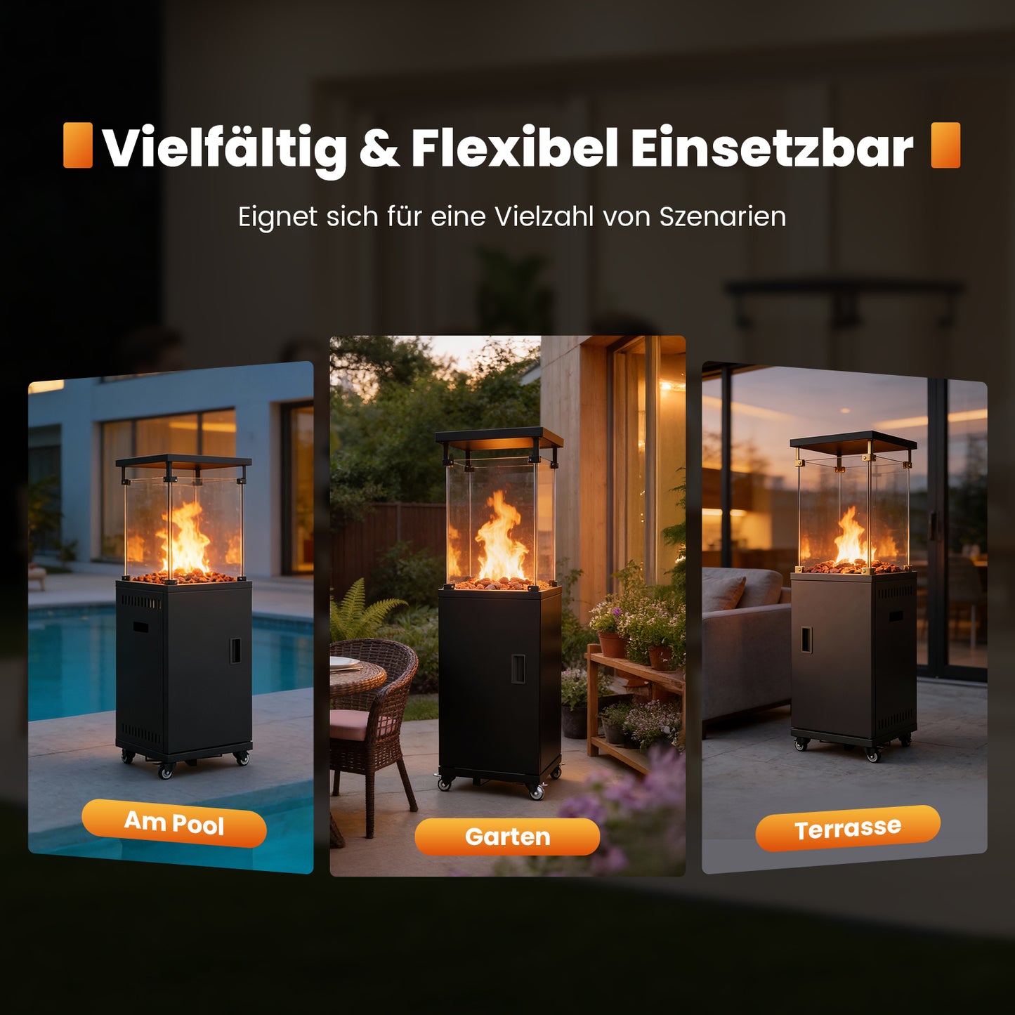 Sweetcrispy Terrassenheizstrahler Gasheizung 11kW mit Rollen und Kippschutz